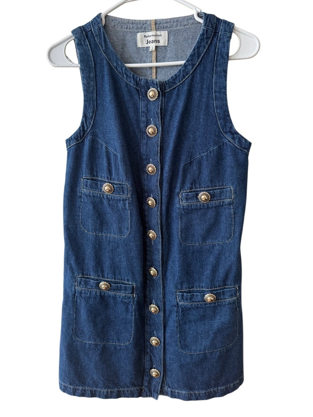 Reformation Tropez Sleeveless Denim Mini Dress Size 0 Old Money Preppy Classic